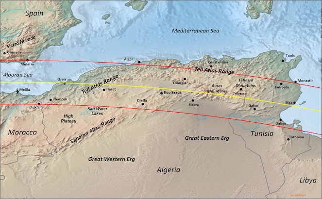 kaart voor Algerije en Tunesië